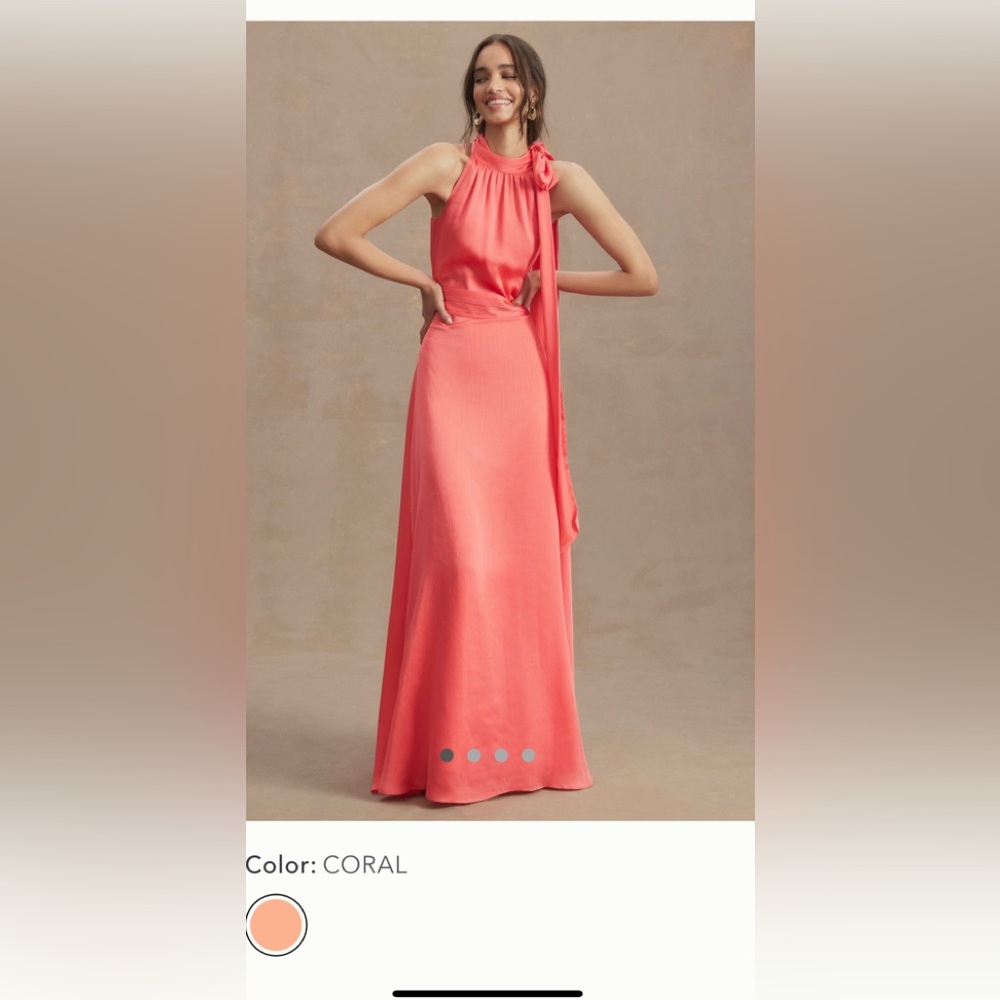 Sachin & Babi Kayla Halter column gown Coral